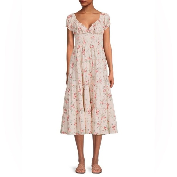 We Wore What Puff Sleeve Smocked Floral Tiered Midi Dress Nordstrom Saks 5th Ave - Picture 2 of 11